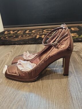 Enzo Angiolini Metallic Rose Gold Ankle-Strap High Heels